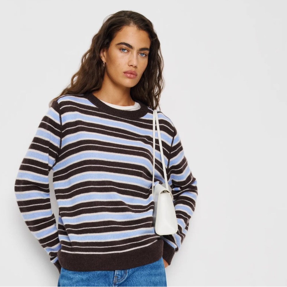 Reformation Striped Crewneck Sweater | Brown & Blue | NWT Size Small